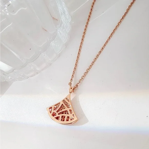 Bvlgari Rose Gold Fan Pendant with Pink Gem Accents